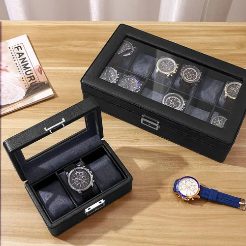 Miniatura 5 de Anyasun Caja de reloj con 3 ranuras, organizador de vitrina, caja de almacenamiento de reloj con tapa de vidrio para hombres y mujeres