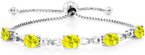 Miniatura 133 de Gem Stone King Pulsera de tenis de diamantes cultivados en laboratorio con piedra natal de 3-6 quilates para mujer, plata de ley 925, ovalada
