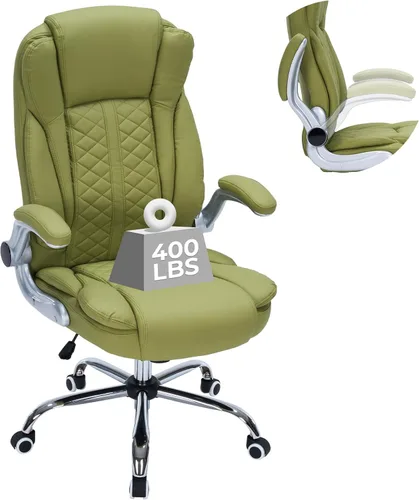 Miniatura 13 de Silla de oficina ejecutiva de 400 libras con reposabrazos abatibles, silla de computadora grande y alta para personas pesadas, silla ergonómica Crema