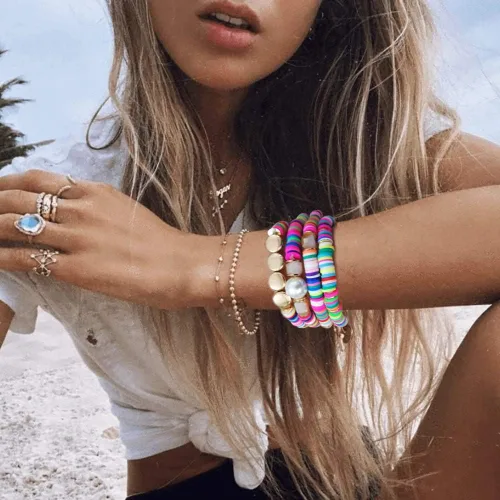 Miniatura 3 de ARATLENCH Heishi Surfer - Collares y pulseras Coloridas cuentas de disco de vinilo, collar de amor, bohemio, arco iris, elástico, de amistad