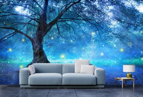 Miniatura 3 de Bormia - Mural de pared de fantasía, árbol de hadas en bosque místico, papel tapiz fotográfico para habitación de niños, sala de estar, dormitorio