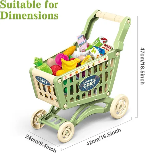 Miniatura 6 de RedCrab Carrito de compras para niños, juguete de supermercado, 54 piezas, incluye carrito de comestibles, tarjeta de crédito, frutas y verduras