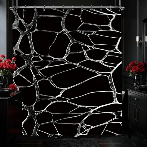 Miniatura 3 de Abstract Black White Geometric Bathroom Shower Curtain 60W by 71H Inch Modern Contemporary Neutral Minimalist Simple Polyester Fabric 12 Plastic