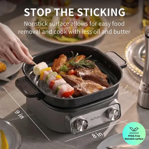 Miniatura 4 de N74SNA - Juego de vaporizador de parrilla eléctrica multicocción de 2.5 cuartos de galón, antiadherente, sin PFOA, para carne, sopa, arroz frito