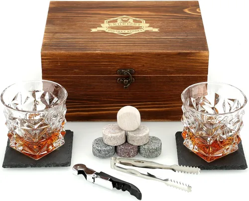Juego de regalo de piedras de whisky, juego de 2 vasos de whisky, rocas de whisky de granito, juego de caja de whisky escocés, el mejor regalo para