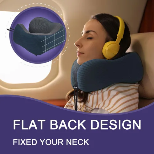 Miniatura 4 de napfun Almohada de cuello para viajes con bolsa de viaje, máscara de sueño y tapones para los oídos, almohada de espuma viscoelástica para dormir