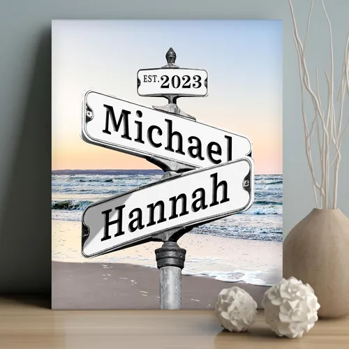 Miniatura 11 de WNNNS Póster de letrero de calle vintage con nombre personalizado para parejas, novia, novio, impresiones en lienzo personalizadas para enamorados