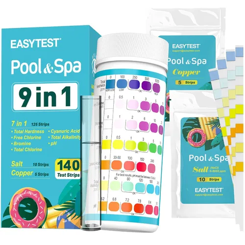 Miniatura 9 de EASYTEST - Paquete de 150 tiras reactivas para piscinas, spas y jacuzzis; mide pH, alcalinidad total, cloro libre y bromo, kit preciso de 3 en 1