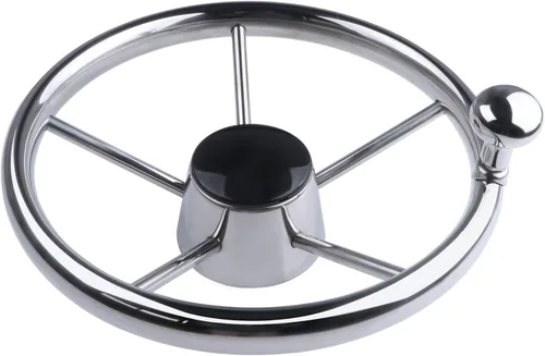 Volante de barco de 11 pulgadas, adaptador de volante de acero inoxidable marino para eje cónico de 3/4 pulgadas, estilo destructor de 5 radios y 25
