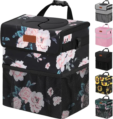 Vankor Papelera para coche de 3 galones con tapa, bolsa de basura colgante impermeable para vehículos, papeleras para automóviles a prueba de fugas,