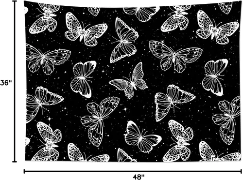 Miniatura 8 de HVEST Tapiz espacial de mariposa en galaxia para dormitorio, cielo estrellado blanco y negro para colgar en la pared para sala de estar, decoración