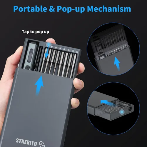 Miniatura 6 de STREBITO Juego Mini de Destornilladores Eléctricos, Kit de Destornillador Eléctrico de Máxima Precisión 70-en-1 con Luces, 5 Niveles de Par
