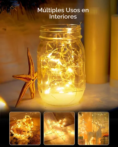 Miniatura 6 de Brightown Guirnalda de luces solares, 2 paquetes de 200 luces LED solares de 66 pies con 8 modos, luces solares impermeables para exteriores, patio