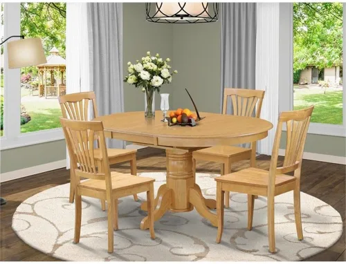 Miniatura 2 de East West Furniture AVON5-OAK-W - Juego de comedor de 5 piezas para 4 personas, incluye una mesa de comedor ovalada con hojas de mariposa y 4 sillas