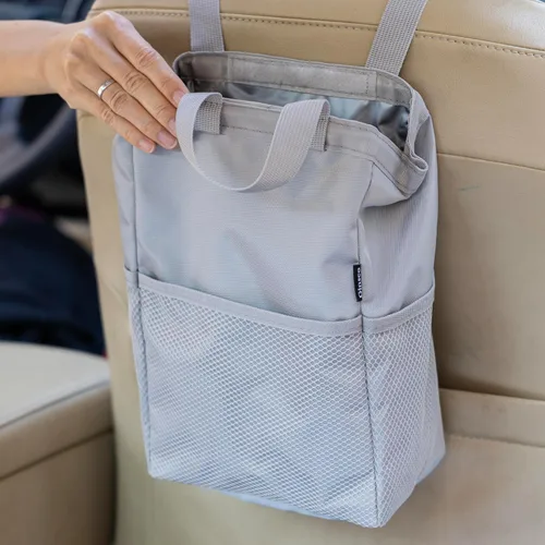 Ginsco Bolsa de basura de viaje a prueba de fugas, cubo de basura colgante para automóvil con tapa de gancho y bucle y asa, contenedor de basura
