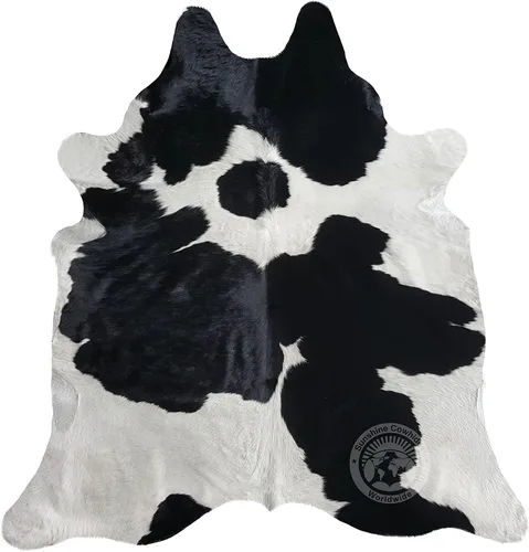 Sunshine Cowhides Alfombra de piel de vaca 100 % auténtica, color blanco y negro, alfombra de estilo moderno de piel de animal y alfombra para sala