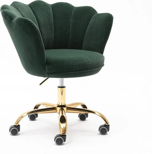 Miniatura 12 de Silla de trabajo cómoda para oficina en casa con ruedas, bonita y moderna tapizada de terciopelo con respaldo de concha, silla de escritorio de Rojo