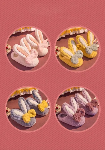 Miniatura 5 de Pantuflas de algodón de conejo de orejas largas para mujer, pantuflas de invierno para el hogar, pantuflas cálidas de felpa para el hogar, bonitas