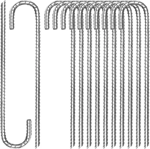 Toopify Paquete de 12 estacas de barras de refuerzo, anclajes galvanizados con gancho en J resistentes de 12 pulgadas, estacas de acero inoxidable