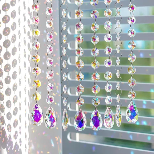 Miniatura 8 de KANPURA Guirnalda de 1 pie con 10 piezas de cristales de ojo de caballo, cadena de cuentas de cristales de prisma colgante, atrapasoles de prisma