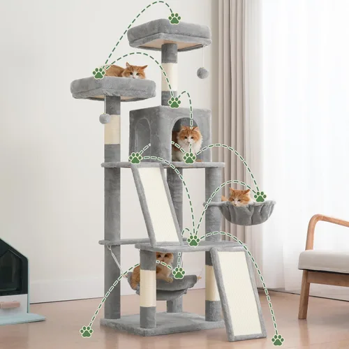 Miniatura 6 de Gitelsnour Árbol para gatos de varios niveles para gatos de interior, torre para gatos con 2 tablas de rascar, 2 plataformas acolchadas de felpa