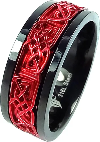 Anillo giratorio vikingo rojo de acero inoxidable negro para hombres y mujeres, banda nórdica celta antiansiedad, tallas 5-17