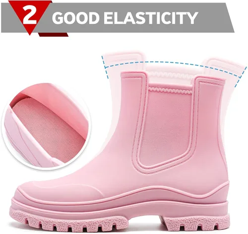 Miniatura 3 de Hsttgsr Botas de lluvia para mujer, cómodos botines elásticos para adultos, botas Chelsea de tacón medio a la moda, impermeables, antideslizantes