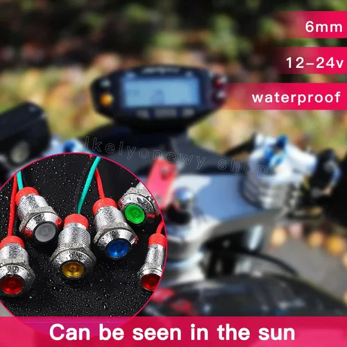 Miniatura 3 de Luz indicadora LED metálica de 6 mm, pequeña, 12 V, impermeable, lámpara de señal de 24 voltios, luces de salpicadero, precableada, eléctrica