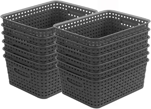 Miniatura 14 de Cestas de almacenamiento tejidas de plástico negro, paquete de 6 cestas de tejido organizador para cocina, oficina, baño