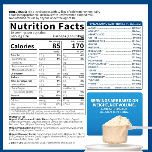 Miniatura 6 de Garden Of Life Sport - Proteína orgánica de base vegetal – BCAA Amino ácido, proteína en polvo, 0658010119436, Lata, 1