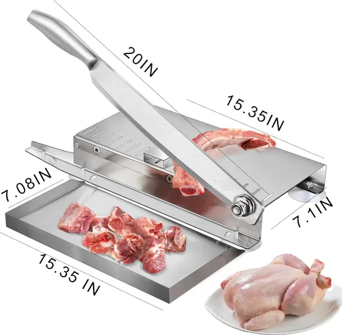 Miniatura 4 de Cortador de carne de 20 pulgadas, cortador manual de costillas para pollo, pescado o carne de res, rebanador de carne congelada de acero inoxidable