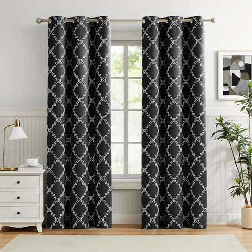 Miniatura 8 de Melodieux Cortinas 100% opacas de 96 pulgadas de largo para sala de estar, dormitorio estilo marroquí, aislamiento térmico, ahorro de energía