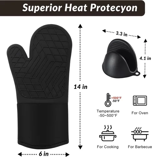Miniatura 7 de Havlucen Extra Long Silicone Oven Mitts with Mini Oven Gloves & Quilted Liner - Heat Resistant Kitchen Protection for Baking, Grilling, and Cooking
