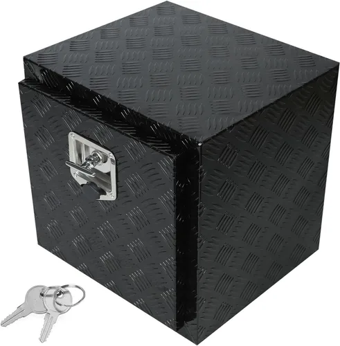 Miniatura 20 de Caja de herramientas de aluminio negro de 39 x 13 x 10 pulgadas con cerradura y llaves, caja de herramientas de 5 barras de banda de rodadura, caja