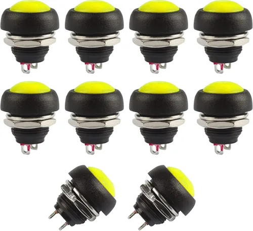 Miniatura 16 de Ampper Mini interruptores momentáneos de botón, 2 pines de encendido y apagado 1A, 250 V, CA, 0.276 in, redondo, SPST, interruptor de botón Negro