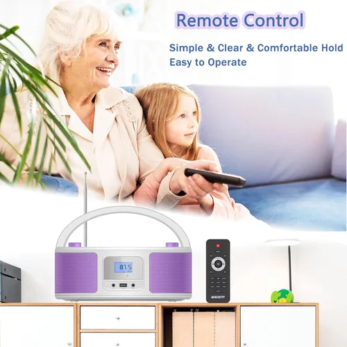 Miniatura 4 de Reproductor de CD Radio Portátil con Bluetooth, Radio FM, Control Remoto, Entrada USB y Conector de Auriculares de 3.5mm AUX, Reproducción