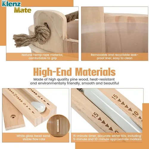 Miniatura 4 de Juego de 6 accesorios para sauna, juego de cubo y cucharón de madera para sauna, termómetro higrómetro, temporizador de reloj de arena para sauna