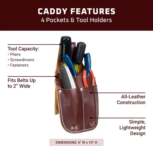 Miniatura 3 de Occidental Leather Pocket Caddy - Marrón - 4 bolsillos y portaherramientas - Compatibilidad de cinturón de hasta 2 pulgadas de ancho - Ligero