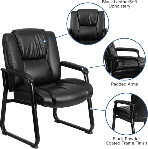 Miniatura 4 de Flash Furniture LeatherSoft - Silla de recepción ejecutiva con reposabrazos acolchados y base de trineo, silla lateral tapizada para sala de estar u