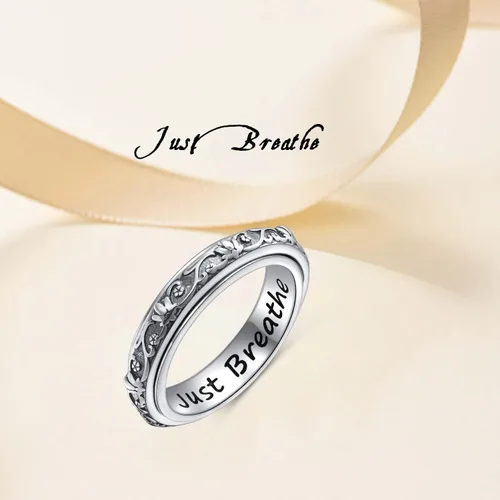 Miniatura 8 de Ladytree Anillos giratorios de plata de ley 925 para aliviar la ansiedad, el estrés y el aburrimiento, para TDAH y autismo, chapado en platino, Loto