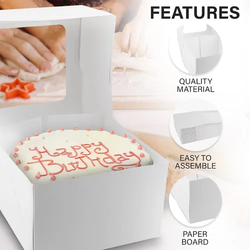 Miniatura 8 de MT Products - Caja de panadería para tartas / pasteles con ventana emergente, de armado automático, de cartón Kraft blanco