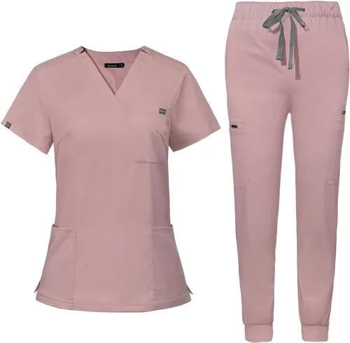 niaahinn Conjunto de uniforme médico para mujer con cuello en V clásico y pantalones deportivos de yoga, uniforme médico de enfermería