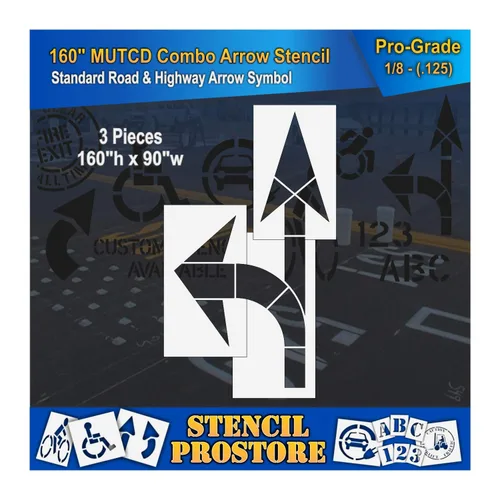 Plantillas de pavimento – 160 pulgadas – Kit combinado de flecha recta y giro para MUTCD, FHWA, carretera y HWY DOT – (3 piezas) – 160 pulgadas x 90