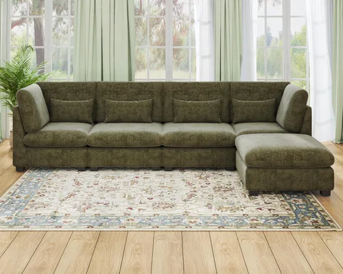 Miniatura 45 de Sofá Modular de Gran Tamaño, Sofá Seccional de Chenilla Nube Extra Profundo con Chaise Otomana, Sofá Esponjoso de Chenilla de 4 Plazas para Sala