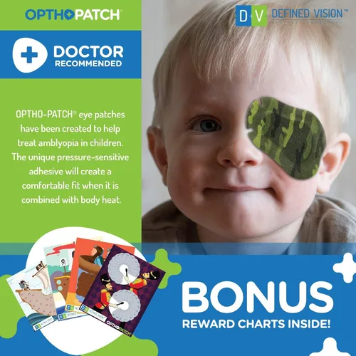 Miniatura 6 de Opthopatch Defined Vision - Parches para ojos para niños, diseño divertido para niños, 30 + 10 vendajes adhesivos de algodón hipoalergénico sin