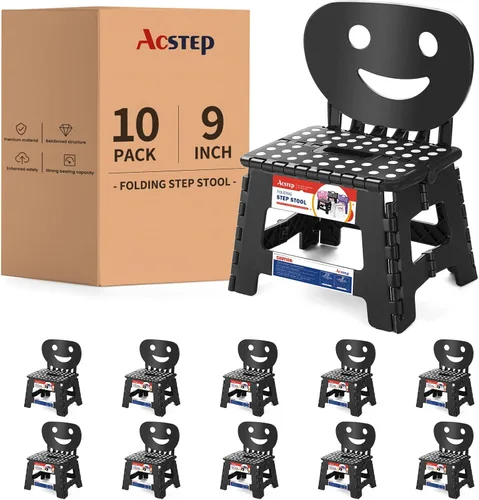 Miniatura 5 de ACSTEP Taburete plegable con soporte de espalda para niños, taburete de 9 pulgadas para niños y niñas, taburete de cocina al aire libre