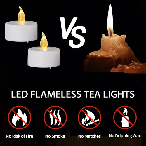 Miniatura 6 de Velas de té sin llama, funciona con pilas, paquete de 24 velas votivas eléctricas LED parpadeantes de larga duración, 200 horas, realistas