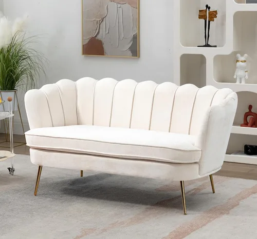 Sofá biplaza moderno de felpilla de 59 pulgadas, sofá pequeño con patas de metal dorado, mini sofá tapizado de 2 plazas para espacio pequeño, sala