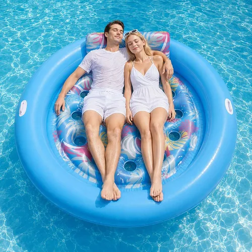 OKSUWATER - Flotadores de piscina para adultos, resistente, 75 x 75 pulgadas, flotador inflable para piscina con almohada extraíble y asas