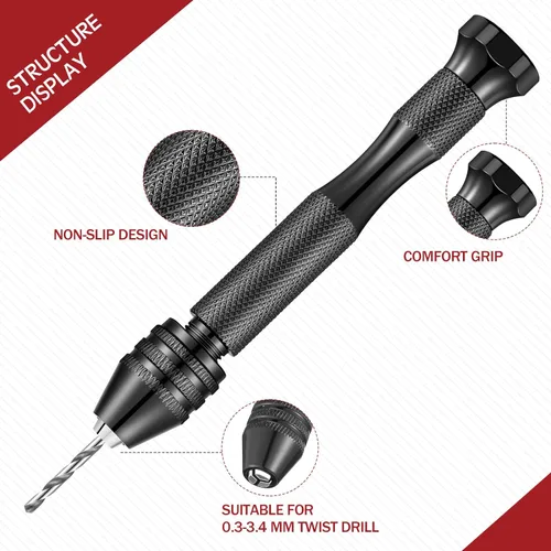 Miniatura 4 de El juego de 59 brocas de mano incluye 49 piezas de taladro de mano de tornillo de metal micro giro y 10 piezas de carburo de tungsteno PCB Negro